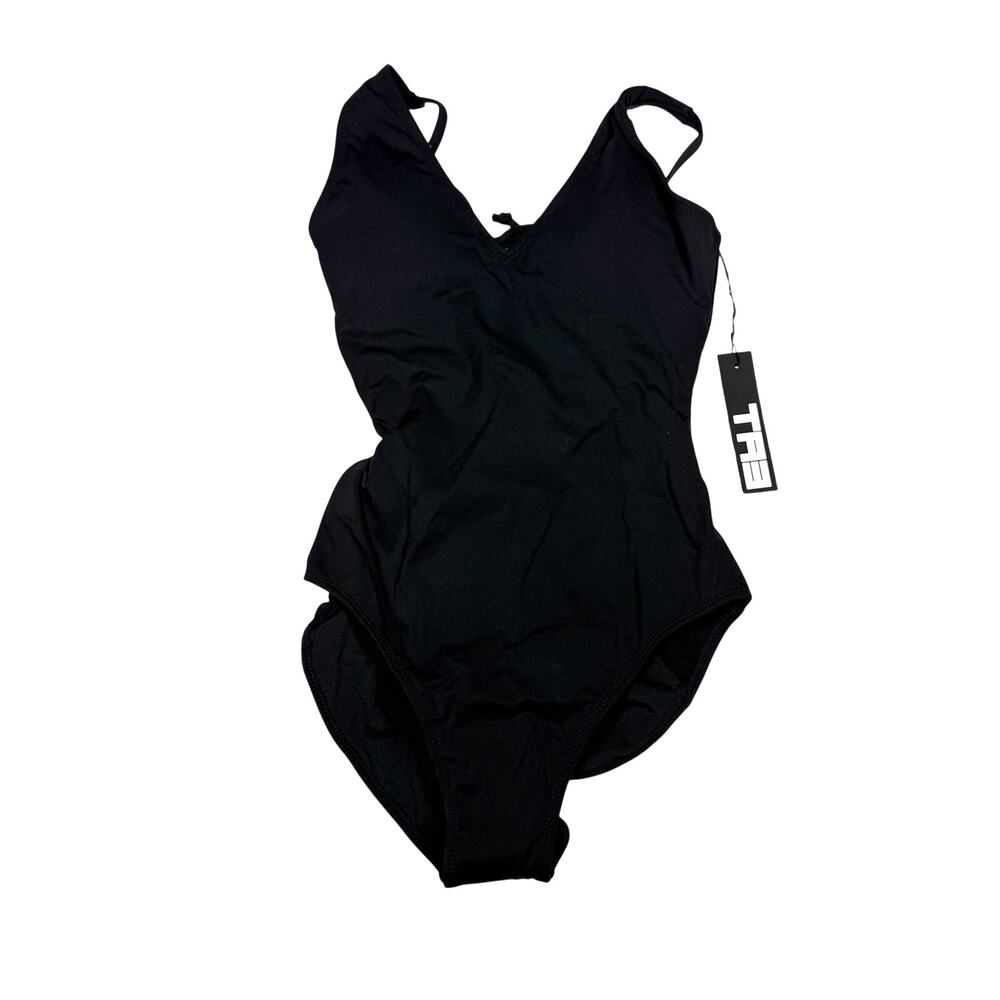 TA3 Plungey One Piece Swimsuit XS Short Black Lace Up Back Shaping Sculpting NWT